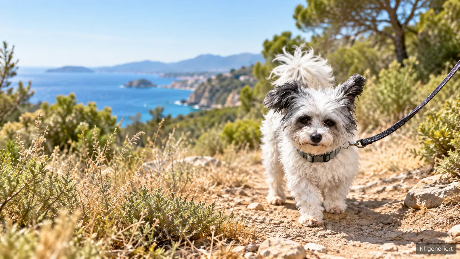 Hund auf einem mediterranen Wanderweg